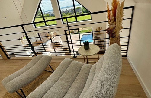 Plouneour-Trez House | Villa Des Sables Blancs Outdoor swimming pool heated to 29°C-View of the bay