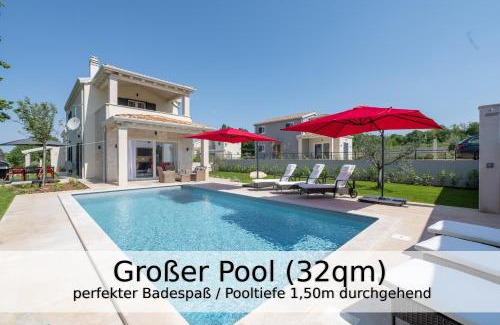 Tinjan Villa | Villa Falco für Familien, bis 6 Personen, 3 Schlafzimmer mit Bad en Suite, Pool mit Loungebereich, Grillterrasse, schnellem Wlan, 2 Parkplätze,