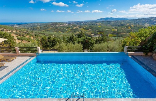 Vlachiana Villa | Villa Zeus: Large Private Pool, Sea Views, A/C, WiFi