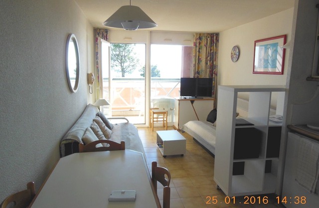 Apt F2 Magnificent enclosed landscaped area with sea and Estérel view, large swimming pool, ping po
