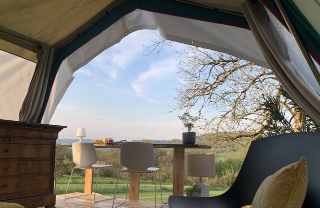 Cabin and tent set for outdoor family living