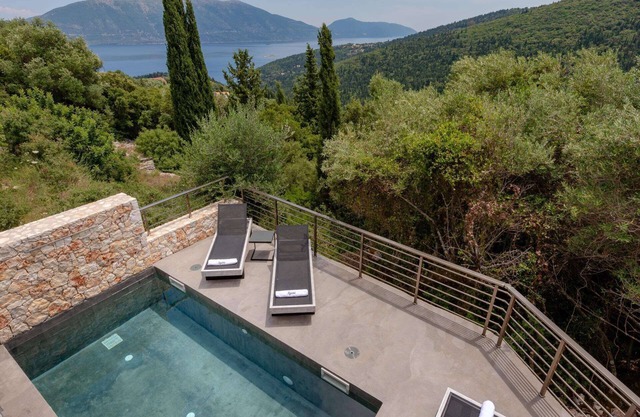 Contemporary Villa with A/C, Private Pool, Panoramic Hillside and Sea Views 10 mins from Fiscardo!