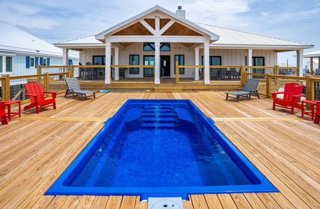 Dog-friendly home with water views & private heated pool