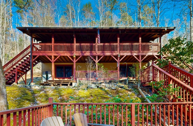 Dog-friendly Log Cabin w/Private Deck, Firepit, Foosball, Wood-Burning Fireplace