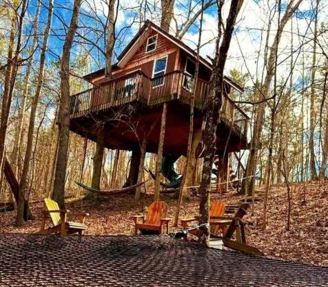 Enchanting Tree House with a Slide on 200 Acres for a Family Adventure in Germantown, Kentucky