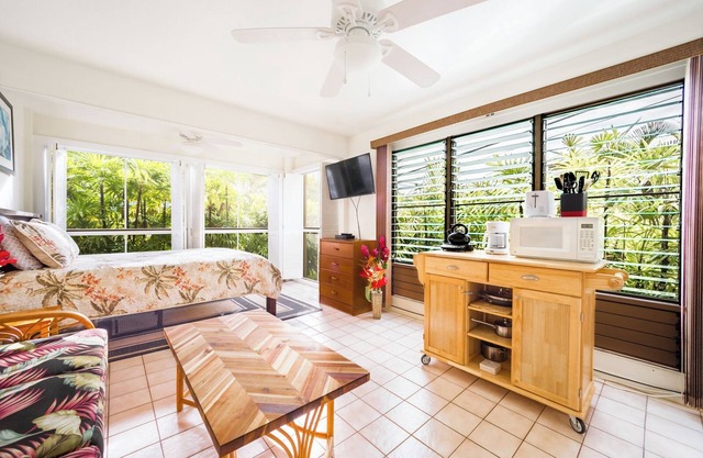 Kona coast studio, low Aug rate, Free Parking, free HS-WIFI walk to Magics beach