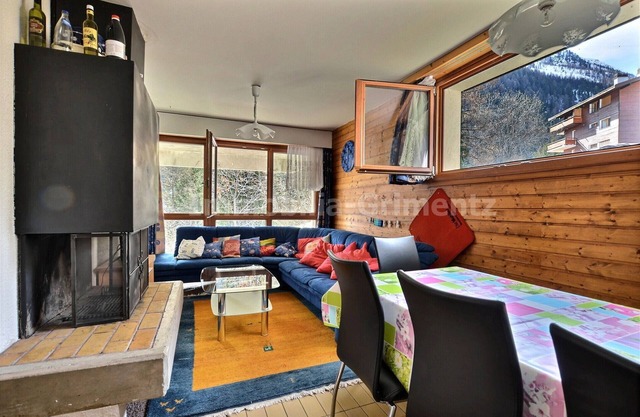 Middle class flat for 5 people, living room with fireplace, kitchen area with dishwasher, 1 bedroom