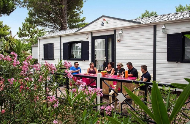 Mobile home with terrace.