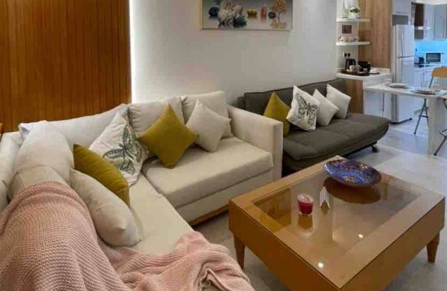 Modern apartment with bedroom, lounge and kitchen