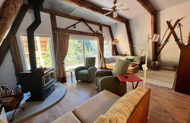 Mountain side mid-century 70's A-frame with wood fire & hot tub