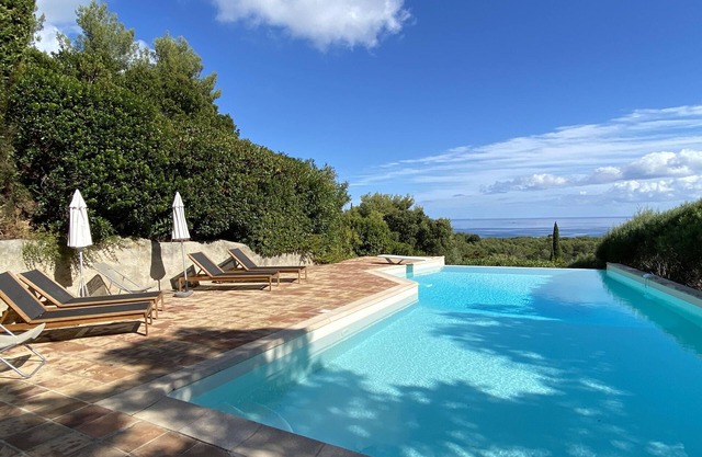 Panoramic view of the sea and greenery