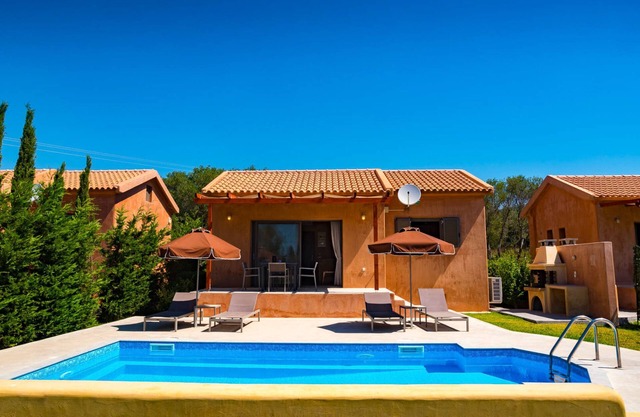 Relax at Villa Rhea, just a short walk from the beautiful Ai Helis Beach