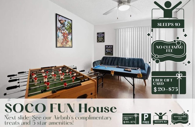 SOCO FUN HOUSE |Sleeps 10 |Free Pkg |Downtown