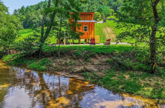 Tiny cabin sits by the bubbling, stocked creek. Pet friendly