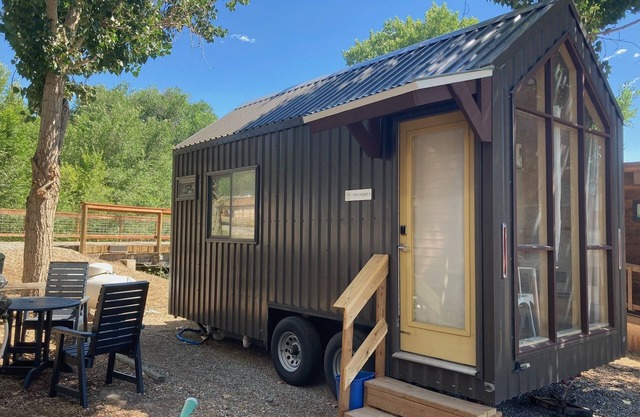 Tiny home with one lofted queen bed and full size futon.