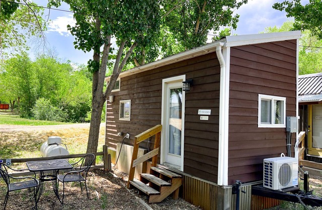 Tiny home with one lofted queen bed and twin sized day bed.