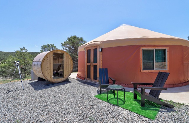 Wonderful micro retreat Yurt on 4 private acres in Tijeras New Mexico.