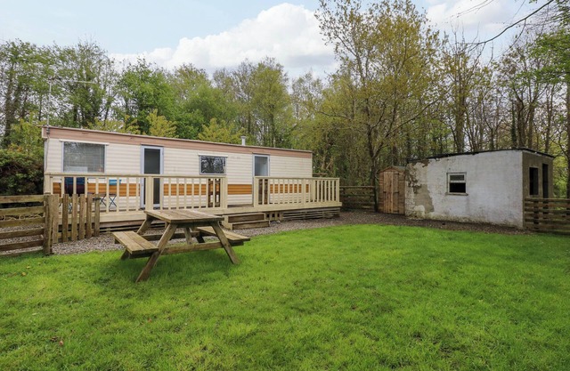 WOODLAND CARAVAN, pet friendly, with a garden in Y Ffor