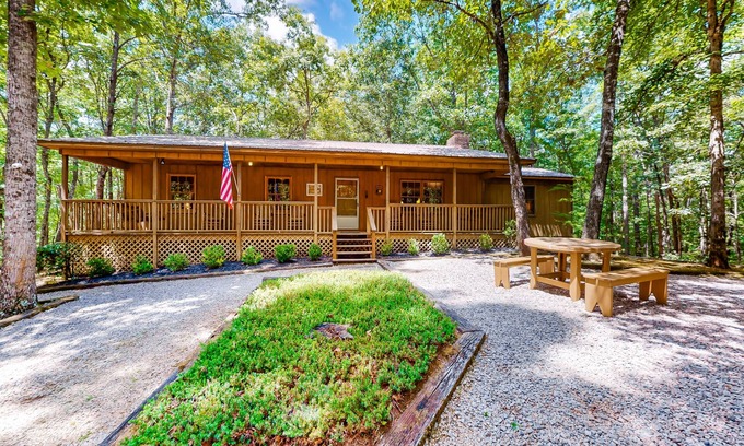 West Point Cabin | 24-acre property with creek, picnic gazebo, firepit, fireplace, & W/D