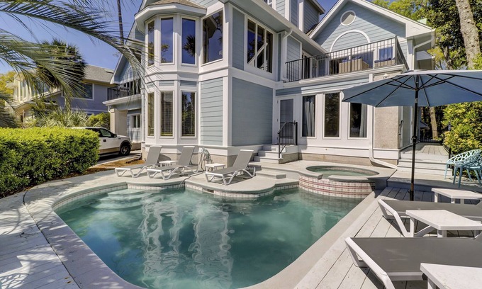 Palmetto Dunes House | 5 Brigantine - 2nd row (25 yards) to the ocean . Great pool & patio area