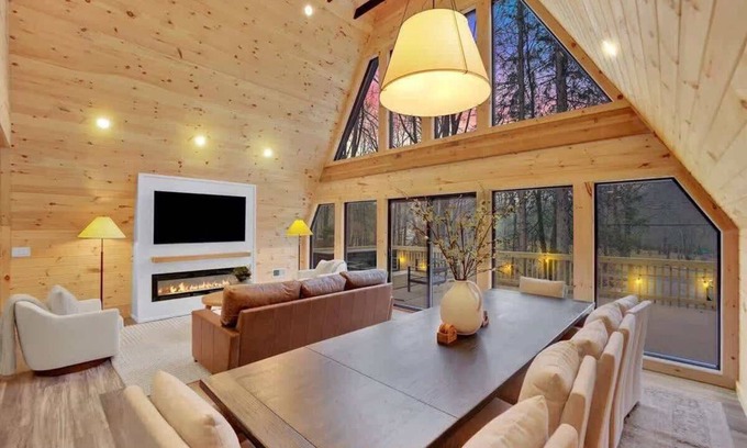 Blakeslee Cabin | A-Frame Cabin in the Pines- Hot Tub- Firepit- Lake Access