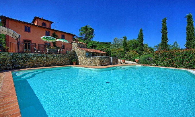 Sant'Andrea in Percussina Villa | Beautiful private villa with hot tub, private pool, A/C, WIFI, TV, panoramic view, close to Florence