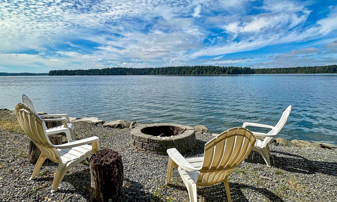 Olympia House | Beachfront Home with Hot Tub, Private Beach & Gear, Kayak, Fireplace & Fire Pit