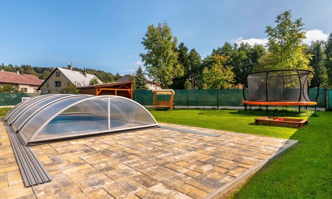 Olesnice v Orlickych horach Villa | Beautiful private villa for 20 guests with private pool, hot tub, WIFI, TV, patio and pets allowed