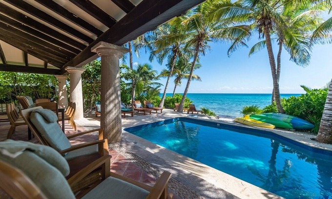 Akumal Villa | Beautiful Hacienda style villa located on white sandy beach, pool, AC, WiFi!