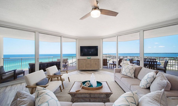 Navarre Beach Condo | Belle Mer 1104 ~ Navarre Luxury Retreat - 4BR/4BA Corner Condo with Gulf & Sound Views