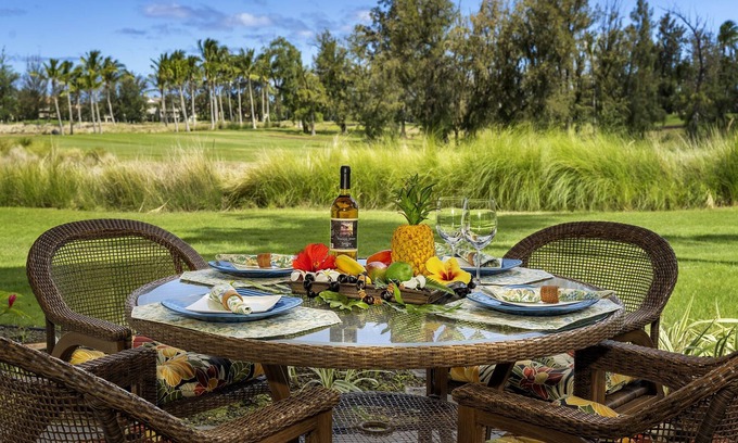 Waikoloa Condo | Bottom floor villa with privacy and great golf course view.