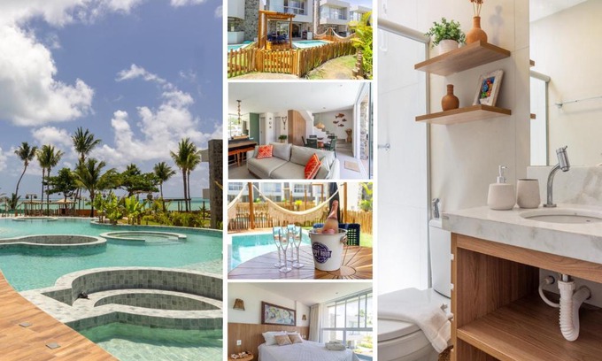 Passo de Camaragibe House | Casa Sun Milagres - Casa com 4 suítes - À 150m da beira mar - 100 climatizada - Dentro de Condomínio com estrutura de Resort - Piscina - Jacuzzi - Academia -Playground etc - Localizada na Praia do Marceneiro