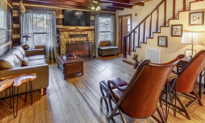 Maggie Valley Cabin | Charming Log House - Ponds, Fireplace, AC, WiFi - Snowbird, Dog & Biker-Friendly