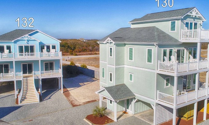 Village of Stump Sound House | Coastal home with ocean views, 3 decks, central AC, washer/dryer, & pool