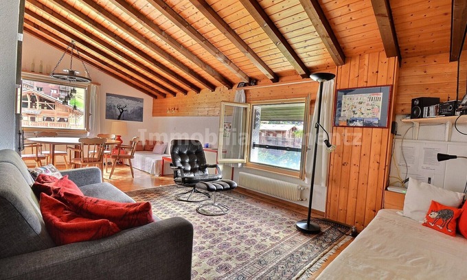 Grimentz Apartment | Comfortable flat for 4 to 5 people, living room with 1 bed and 1 divan bed, kitchen area with dishwa
