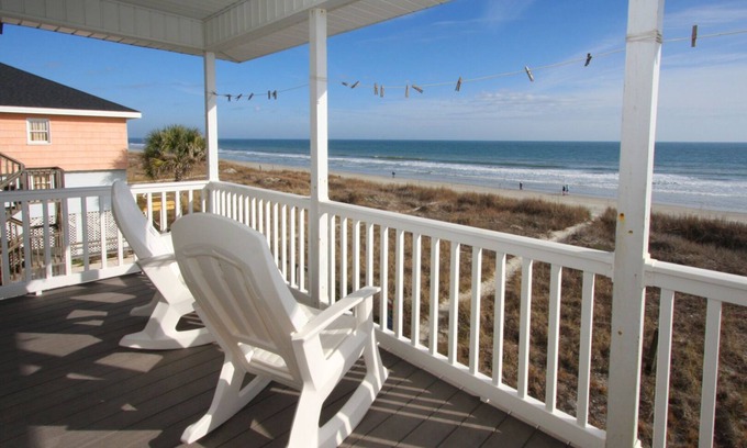 Cherry Grove Beach Apartment | Cozy & pet-friendly oceanfront apartment steps from the sand-beautiful oceanfront balcony