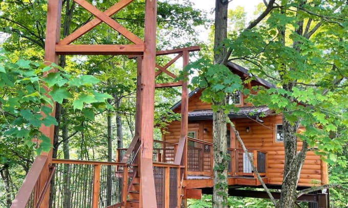 Millersburg Cabin | Cozy Treehouse Cabin with Treetop Views