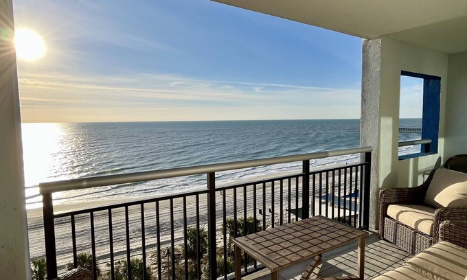 Downtown Myrtle Beach Condo | Direct Ocean View Condo on Boardwalk Steps From Beach - Indoor & Outdoor Pools