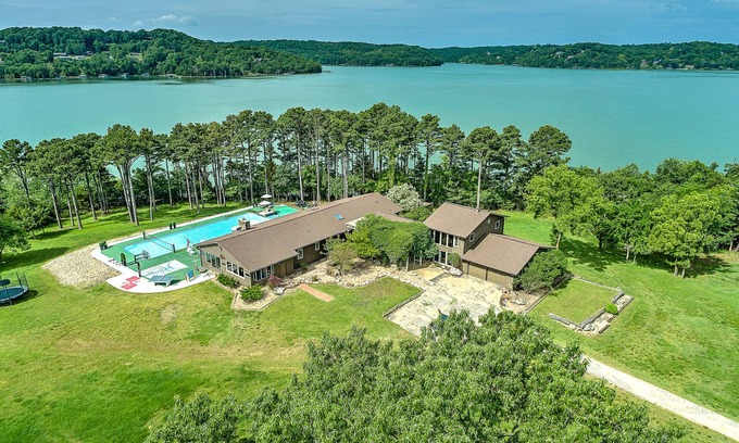 Garfield House | Dog-friendly home with lake views, washer/dryer, pool, basketball & fireplace