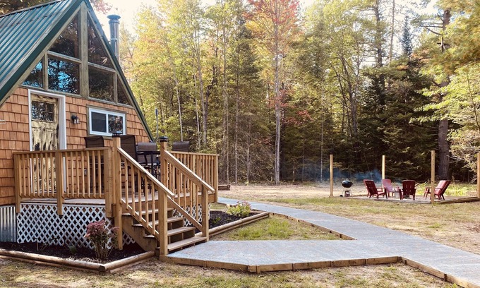 Indian River Cabin | Eagles Nest A-frame: Riverfront Cabin: Add-on Treehouse Bedroom, Pet Friendly!