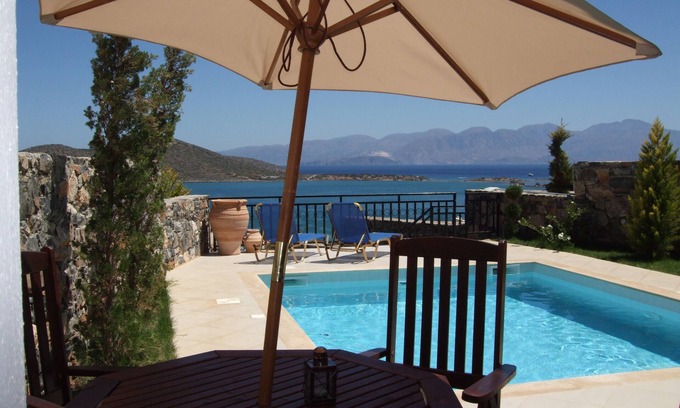 Mavrikiano Villa | Elounda, private pool, near beach and shops, stunning views facing the sea