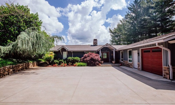 Asheville Apartment | Enjoy a beverage while viewing the Blue Ridge Mountains from the heated pool!
