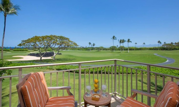 Kaupulehu Condo | Fairway Villa 120A: Charming w/Shared Pool, AC, Golf Cart & Lanai Ocean Views