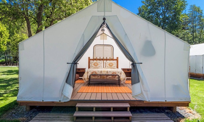 Eastsound RV Rental | Glamping Tent with Partial Ocean Views - 1 min walk to beach!