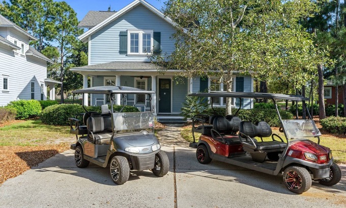 Laurel Grove House | Golf Course Beach Cottage with 2 Golf Carts! Near Beach, Pool, Hot tub, Tram.