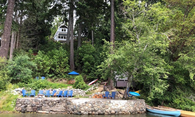 Youbou House | Gorgeous Chalet Style Lake house with four decks and huge dock.