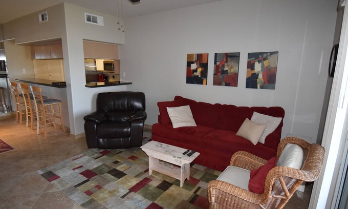 Montgomery Condo | Ground floor, pet friendly condo overlooking marina and lake; easy dock access.