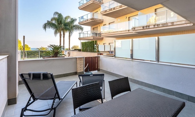 Miami Platja Apartment | Ground floor with private terrace, pool and parking