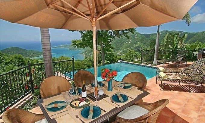 Ajax Peak Villa | HUGE PANORAMIC views over Coral Bay and the BVI's.Sunny pool! Peaceful. Private
