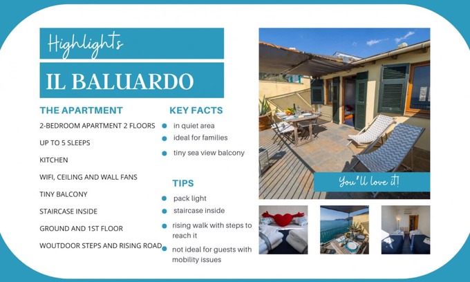 Manarola Apartment | Il Baluardo Sea View Apartment on the Cliff
